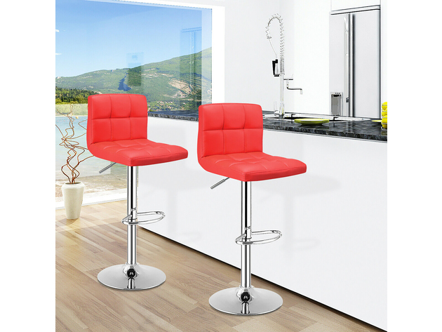 Costway Set of 2 Bar Stools Adjustable Swivel Kitchen Counter Bar Chair PU Leather - Red
