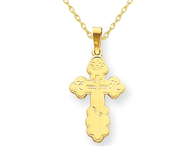 14K Yellow Gold Eastern Orthodox Cross Charm Pendant Necklace with Chain