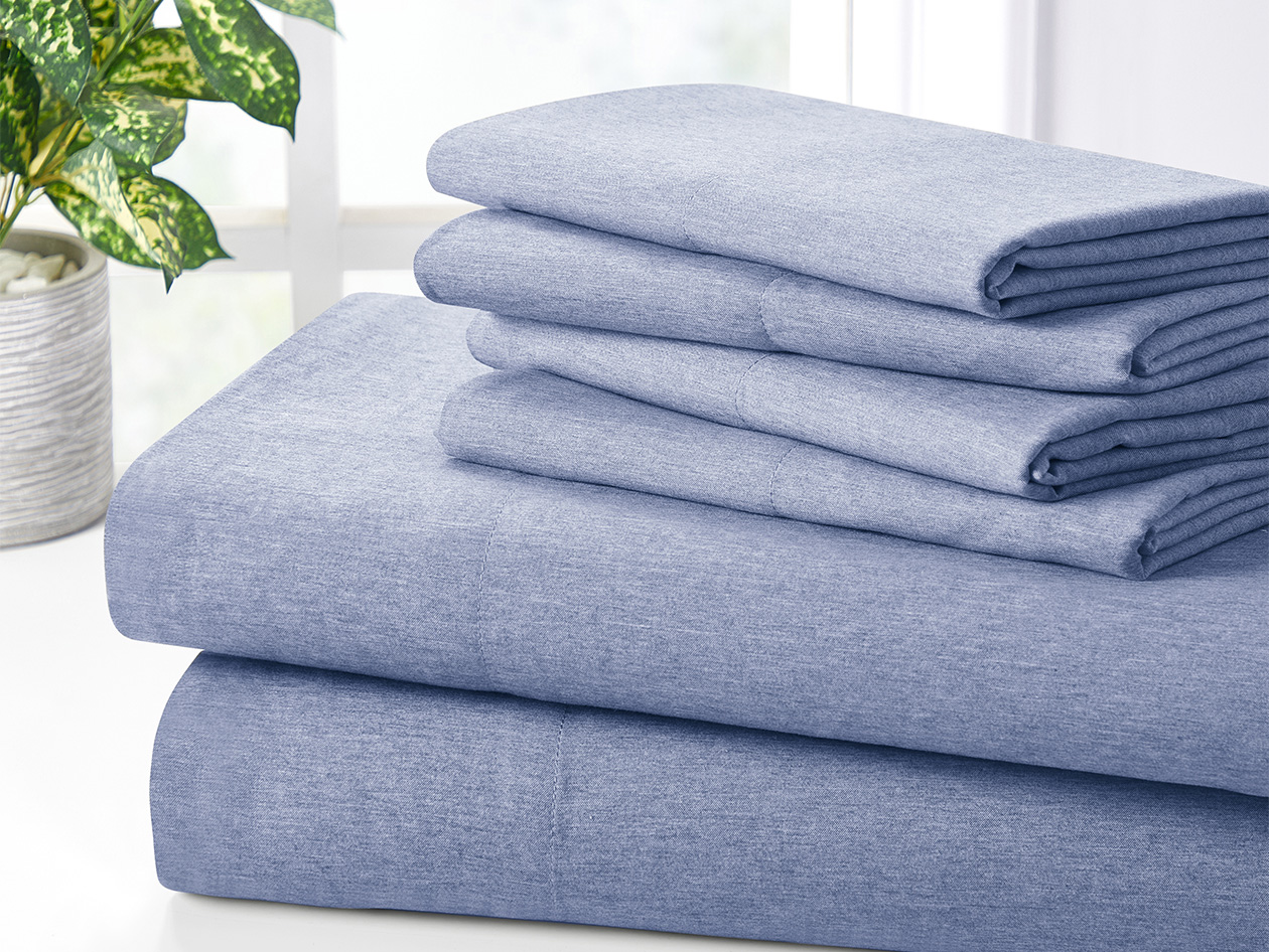 Bamboo Blend Chambray Sheet Set (Light Blue/Queen)