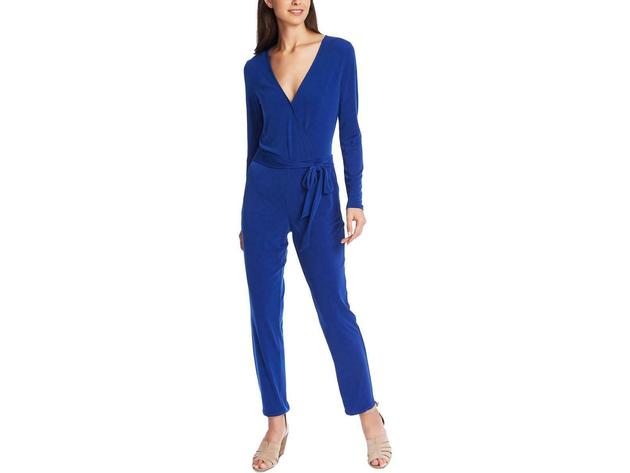 1. State Women's Belted Long Sleeve Jersey Jumpsuit  Blue Size Extra Large