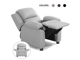 Costway Kids Sofa Deluxe Padded Armchair Recliner Headrest w/ Storage Arms - Gray