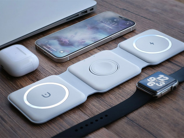 MagStack Foldable 3-in-1 Wireless Charging Station with Floating Stand & 20W Adapter