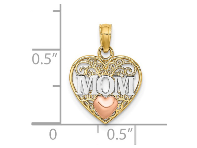 Mom Heart Pendant Necklace in 14K Yellow Gold with Chain