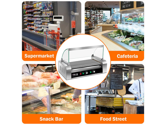Costway Commercial 18/30 Hot Dog Hotdog 7/11 Roller Grill Cooker Machine w/ Cover (7 Roller Grill) - Silver