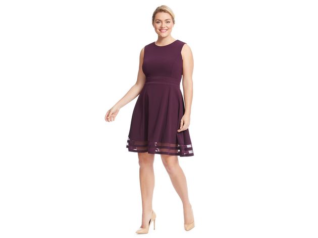 Calvin Klein Women's Illusion-Trim Fit & Flare Dress Purple Size 8 |  StackSocial