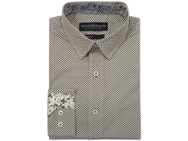 Nick Graham Men's Modern-Fit Asterisk Grid Shirt Olive Size 15.5x32-33