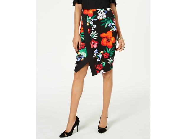 Thalia Sodi Women's Printed Floral Scuba Skirt Black Size  Extra Small