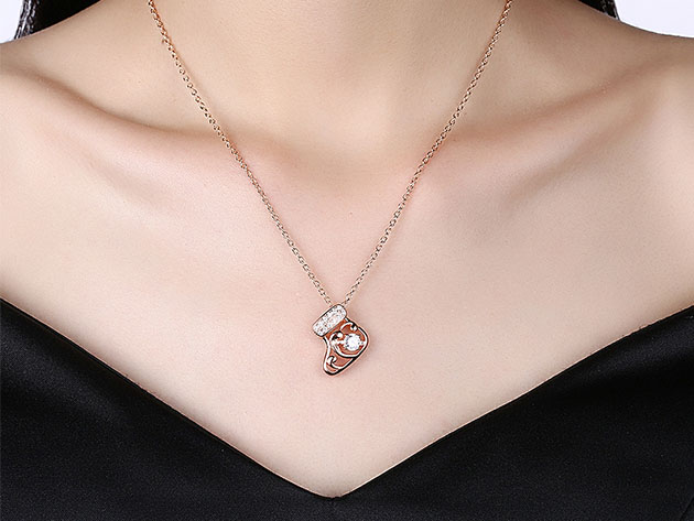 Stocking Stuffers Necklace Paved with White Swarovski Crystals (Rose Gold)