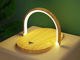 LED Bedside Lamp with Wireless Charger (Wood Grain)