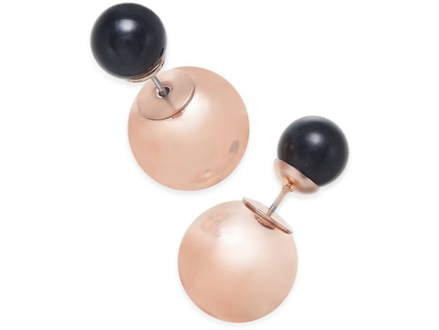 Inspired Life Metallic Ball and Stone Bead Front and Back Earrings Black