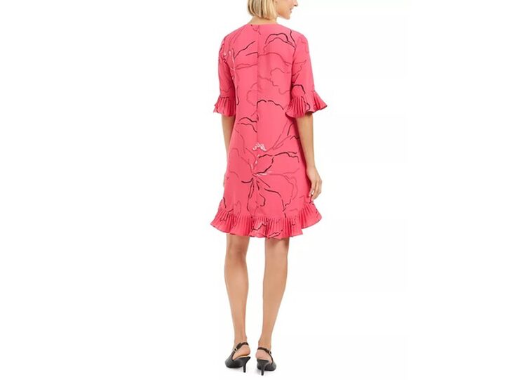 Alfani Women's Pleated Ruffle-Trim Printed Dress Pink Size 6 | StackSocial Alfani Women's Pleated Ruffle-Trim Printed Dress Pink Size 6 | StackSocial