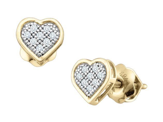 Diamond Heart Earrings in 10K Yellow Gold