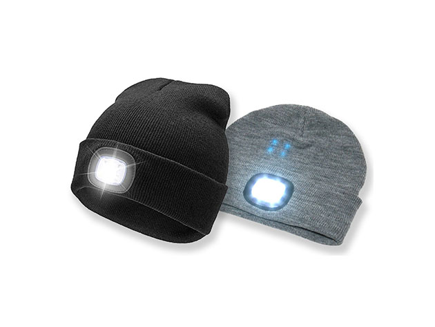 Unisex Beanie LED Rechargeable Lighted Hat: 2-Pack (Black & Grey)