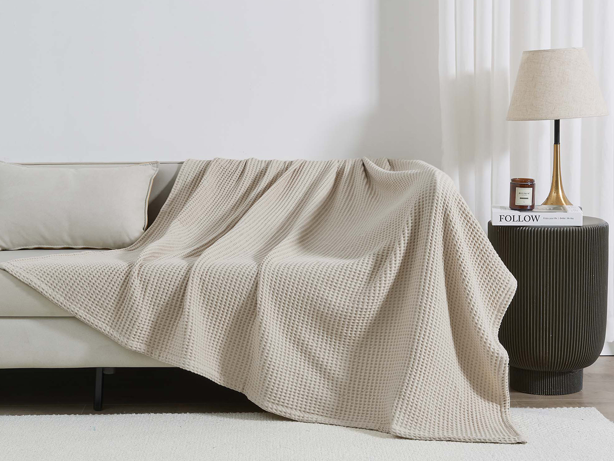 Vintage Cotton Waffle Blanket (King/Stone)