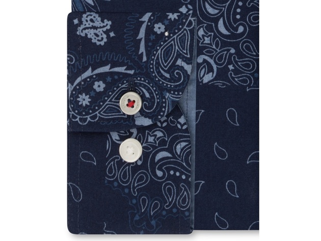Tommy Hilfiger Men's Paisley Print Dress Shirt Nigth Blue Size 16x34-35