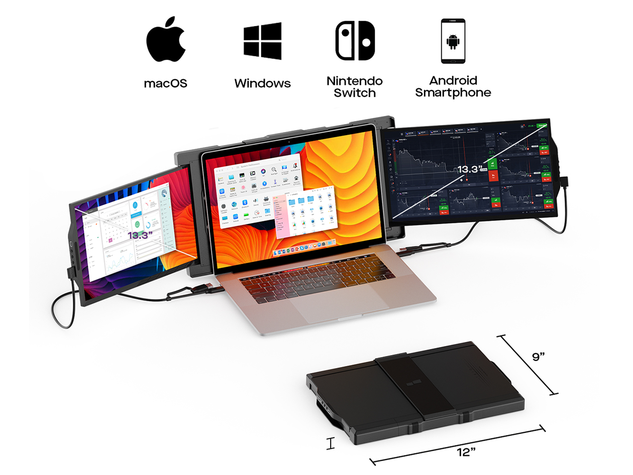 Trio 2.0 Tri-Screen Display for 13" -14" Laptops