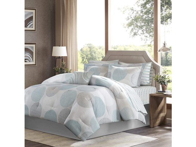 Madison Park Bed in a Bag Comforter Set King Circular Aqua | StackSocial
