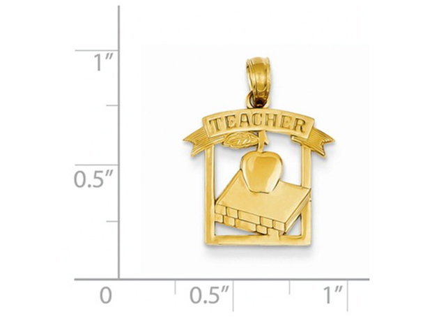 Teacher Apple and Book Charm Pendant Necklace in 14K Yellow Gold with Chain