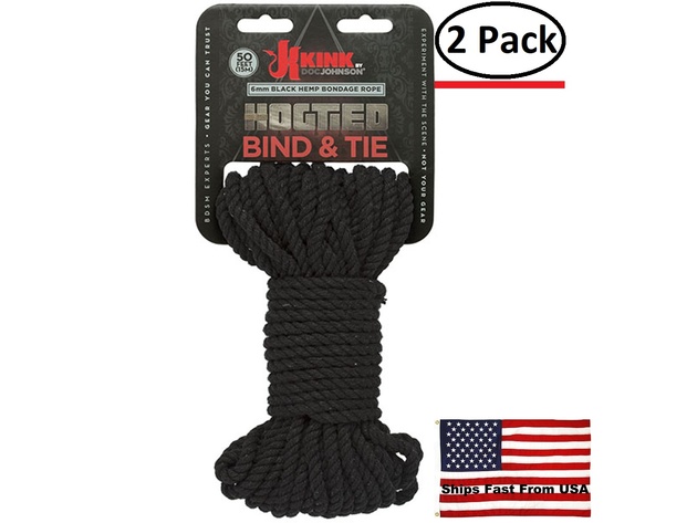 ( 2 Pack ) Hogtied - Bind & Tie - 6mm Hemp Bondage Rope - 50 Feet - Black