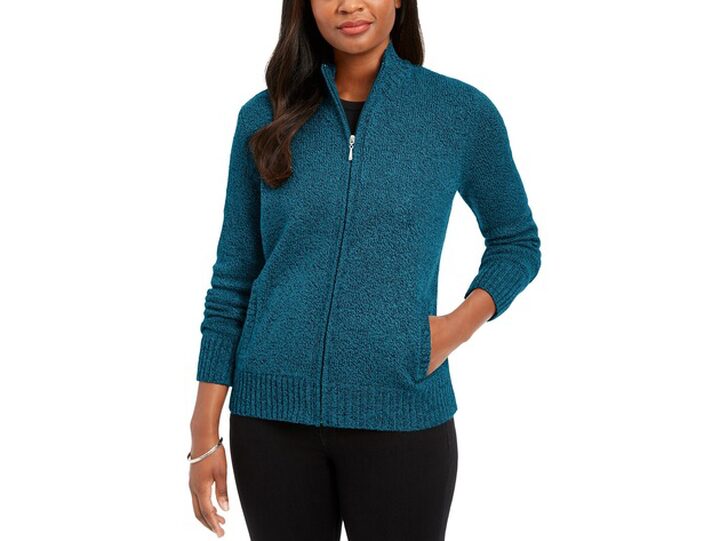 Karen Scott Women's Zip-Front Cardigan Sweater Teal Size 2 Extra