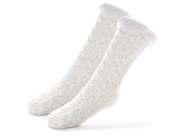 Extra Thick Winter Slipper Socks with Non-Slip Grip - White - Product Image