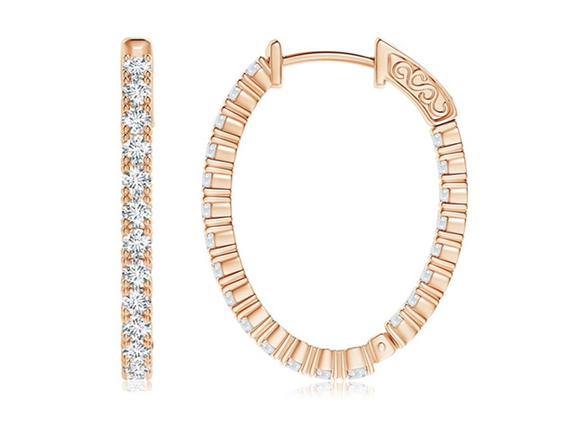1 Carat CZ TW Gold Plated Inside Out Hoop Earrings (Rose Gold)