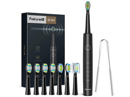 Fairywill E10 Sonic Rechargeable Electric Toothbrush w/ 8 Brush Heads & Tongue Scraper