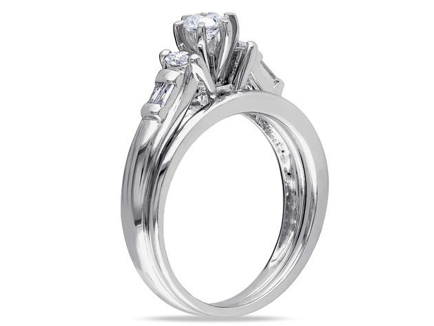 Diamond Engagement Ring & Wedding Band 1/2 Carat (ctw) Bridal Set in 14K White Gold - 7