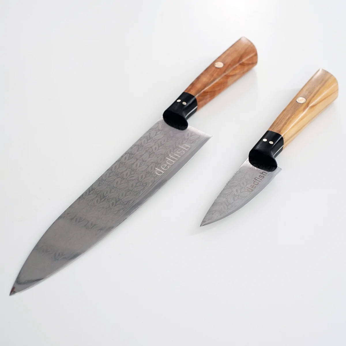 Dedfish Co. Kitchen Knife Set Laser Etched Stainless Steel with Olive