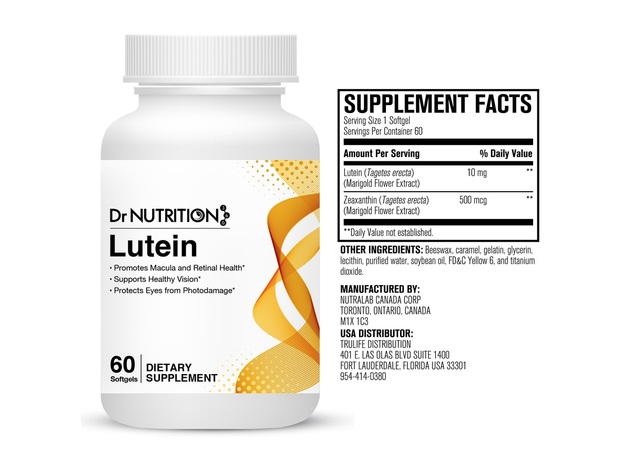 Dr Nutrition 360 Lutein 10 mg - Promotes Macula and Retinal Health 60 Softgels, 1 Month Supply Dietary Supplement