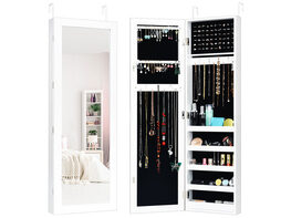 Costway Door Mounted Mirrored Jewelry Cabinet Storage Organizer White - White