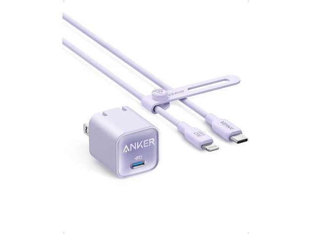 Anker 511 Charger (Nano 3, 30W) with USB-C to Lightning Cable (6ft) Lilac  Purple | StackSocial