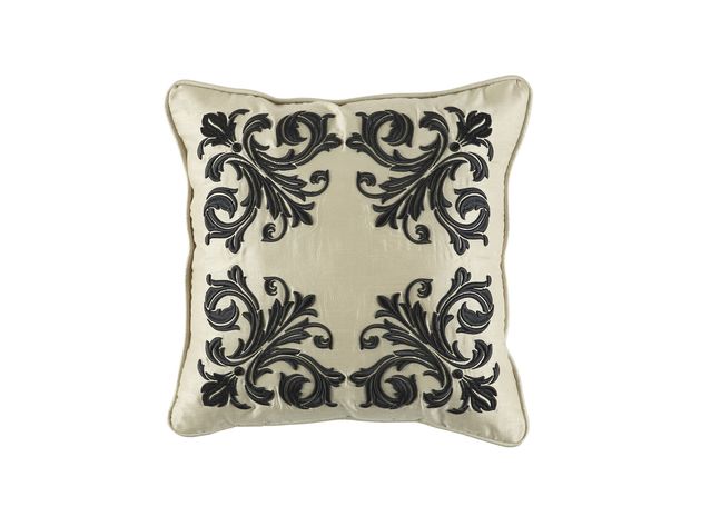 Croscill Napoleon Damask Pattern 16 Inches x 16 Inches Embroidered Fashion Pillow, Off-White