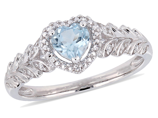 1/2 Carat (ctw) Sky Blue Topaz Heart Promise Ring in 10K White Gold - 7
