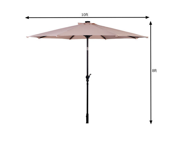 Costway 10ft Patio Solar Umbrella LED Patio Market Steel Tilt w/ Crank Outdoor Beige