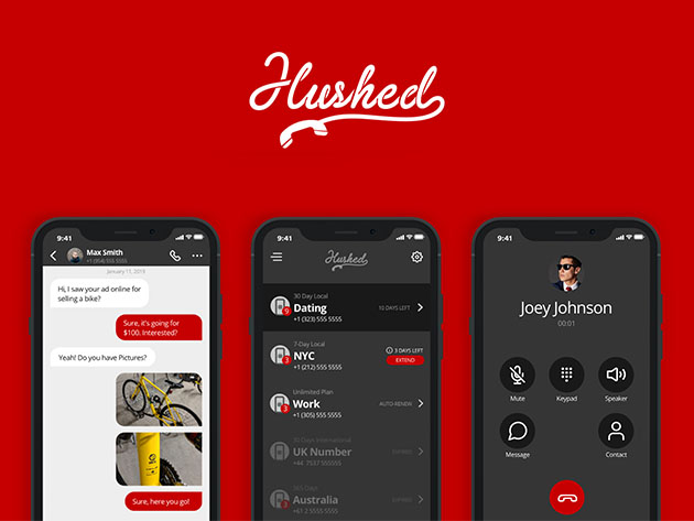 Hushed Private Phone Line: 1 Line (1000 Mins or 6000 SMS)