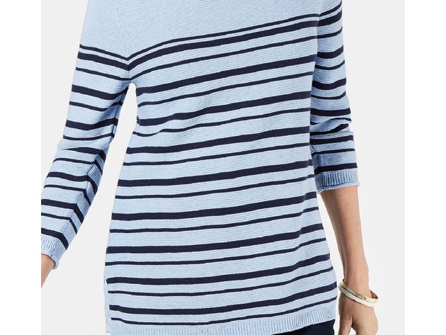 Karen Scott Women's Striped Cotton Lace-Up Sweater Blue Size Extra Large