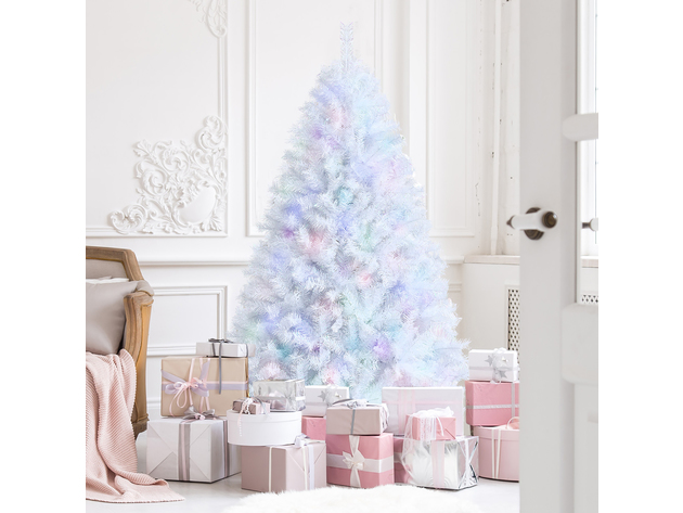 Costway 6ft White Iridescent Tinsel Artificial Christmas Tree w/ 792 Branch Tips - Green