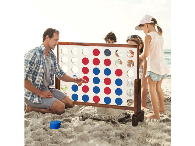 Costway Giant 4 In A Row Game Wood Board Connect Game Toy For Adults Kids w/Carrying bag Natural