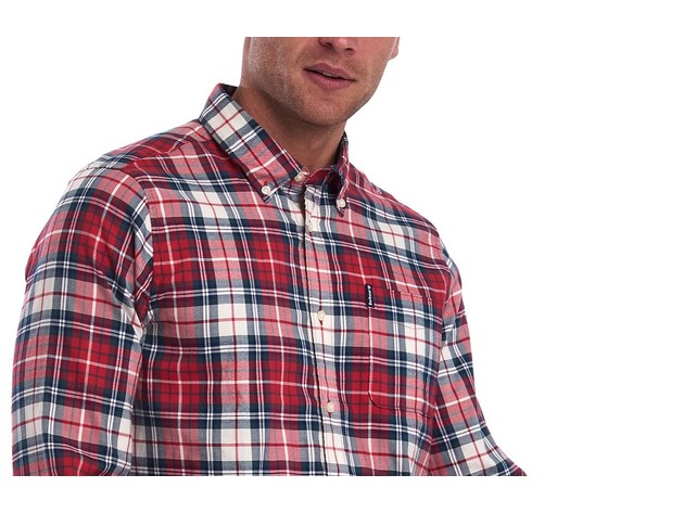 Barbour Men's Highland Check 10 Tailored Fit Button-Down Cotton Shirt Red Size Large