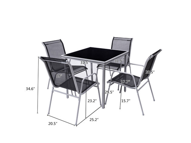 Costway 5 Piece Bistro Set Garden Set of Chairs and Table Outdoor Patio Furniture Silver + Black