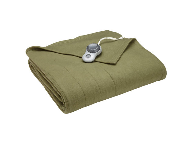 Sunbeam Heated Electric Blanket Royal Dreams Quilted Fleece Queen Ivy Green Washable Auto Shut Off 10 Heat Settings - Ivy