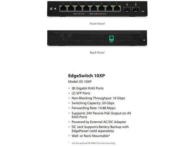 Ubiquiti Networks EdgeSwitch ES 10XP, Managed 10-Port Gigabit Switch with PoE (Used, Open Retail Box)