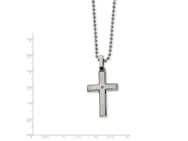 Mens Cross Pendant Necklace in Stainless Steel with Diamond Accent and Chain