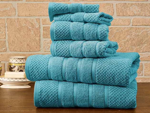 6-Piece Bibb Home 100% Egyptian Cotton Towel Set (Popcorn/Teal)