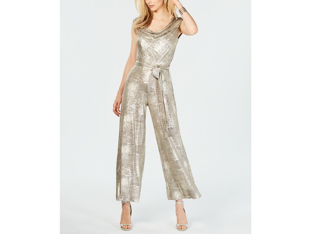 Connected Women's Metallic Cowlneck Jumpsuit Brown Size 14