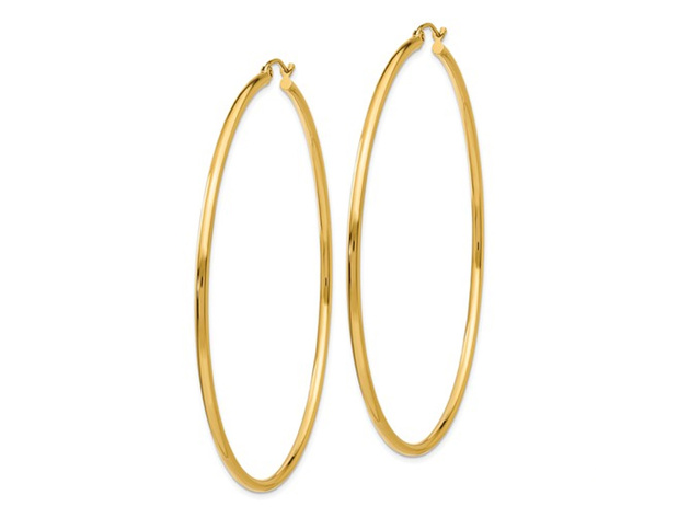 14K Yellow Gold Extra Large Hoop Earrings 2 1/2 Inch (2.00 mm)