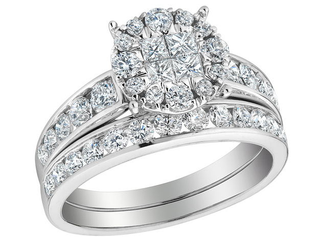 Diamond Engagement Ring & Wedding Band Set 1.40 Carat (ctw) in 14K White Gold (3.0 Carat Look) - 8.5