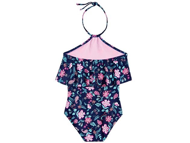Summer Crush Big Girls 1-Pc. Floral-Print Flounce Swimsuit Navy Size 7