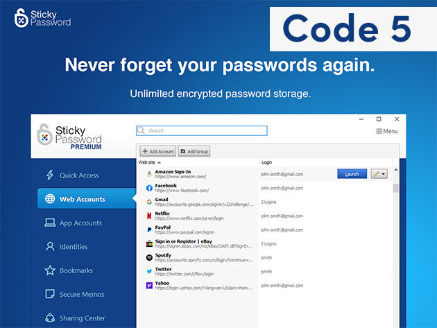 Sticky Password Family Pack: 1-Yr Subscription (Code 5)